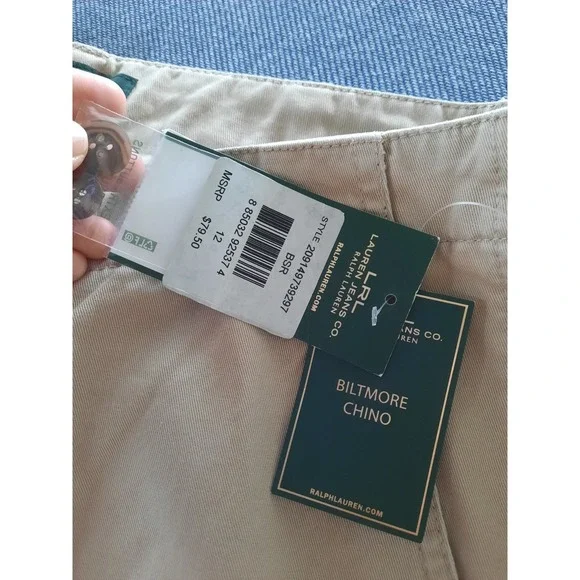 Lauren Ralph Lauren Biltmore Chino Pants Cream Cotton Khaki Wide Leg 12 NEW SEE - Picture 4 of 10